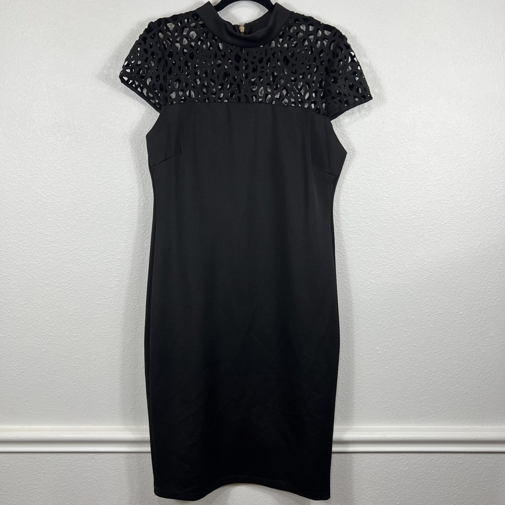 Premier Amour Sheath Dress‎ Black Mesh Cutout Midi Stretch Bodycon Women's 14